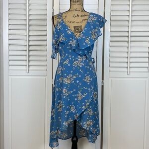 La Charme Dusty Blue Floral Wrap Dress